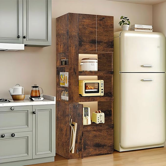 LINLIUA 71'' Tall Kitchen Pantry Cabinet, Wood Pantry Storage Cabinet with Doors, 3 Pull-Out Shelves and Drawer, Modern Slim Kitchen Hutch for Dining Room Small Space