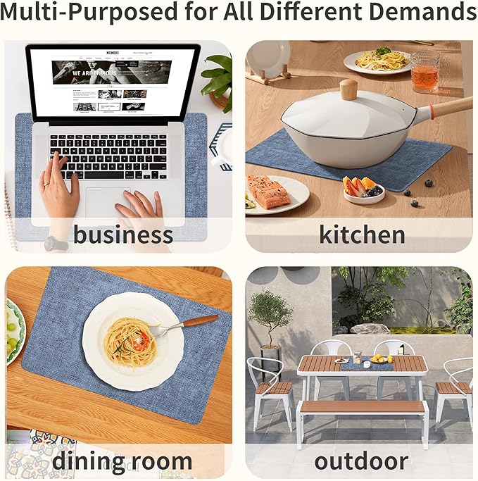 Maxpearl Faux Leather Placemats Set of 4, Waterproof - Wipe Clean - Heat Resistant - Anti Slip Dining Table Place Mats, Suitable for Indoor & Outdoor Use, 17?쇺쇒?2?쇺? Blue