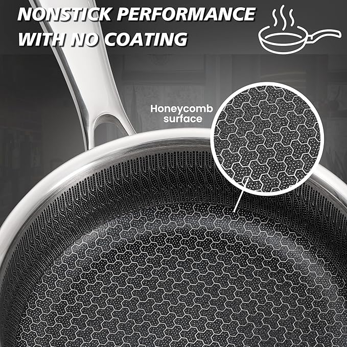 Stainless Steel Frying Pan, Small Egg Pan, Nonstick Honeycomb Surface, Tri-Ply Bonded, Induction Cooktop Compatible, 6-Inch, Silver