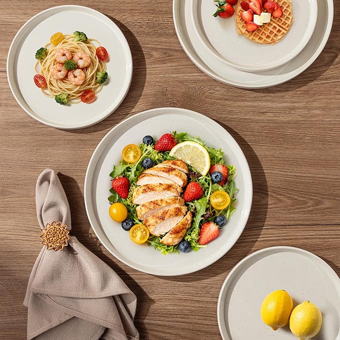 AmorArc Ceramic Dinnerware Set for 6 | Speckled Stoneware Plates and Bowls with Rustic Terracotta Underside| Scratch Resistant,Dishwasher & Microwave Safe Dishes Sets- 18pcs Beige