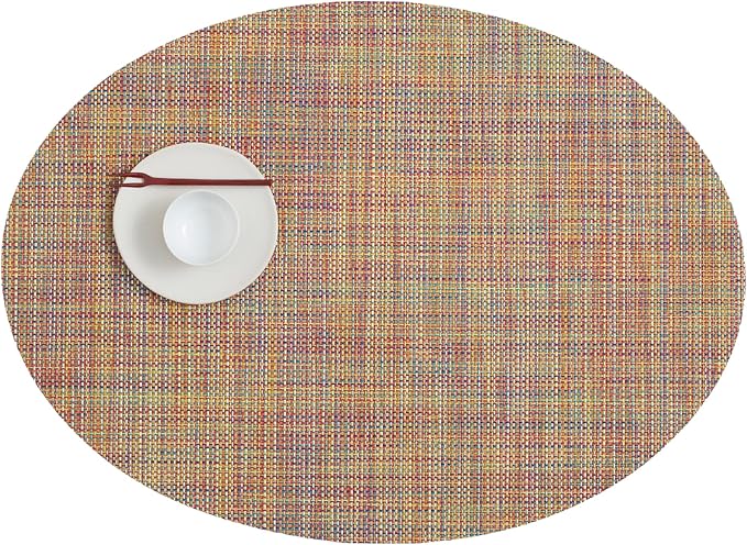 Chilewich Mini Basketweave Placemats in Confetti - Set of 4 - Easy Care Woven Tabletop Textiles - Indoor/Outdoor - 19.25" x 14" Oval