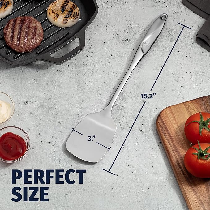 Zulay Kitchen Stainless Steel Solid Turner - 15??Large Metal Spatula for Cooking, Frying & Grilling - Durable, Heat-Resistant & Dishwasher Safe Kitchen Utensil for Everyday Use
