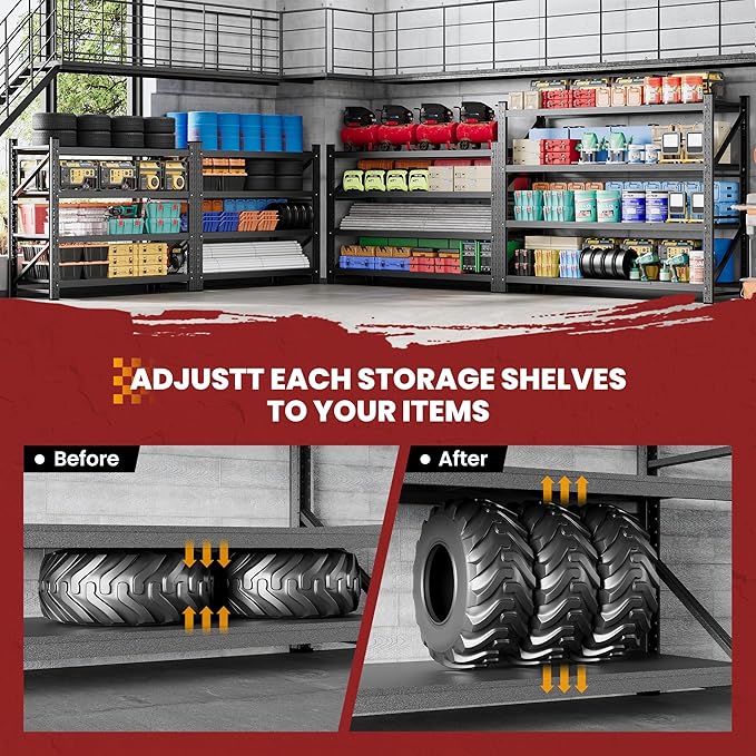 71" Wide Storage Shelves, 5000LBS Garage Shelving Heavy Duty, Standing Shelf Units, 4 Tier Metal Adjustable Storage Shelving Rack for Shop Warehouse Basement, 71'' W x 24''D x 70'' H