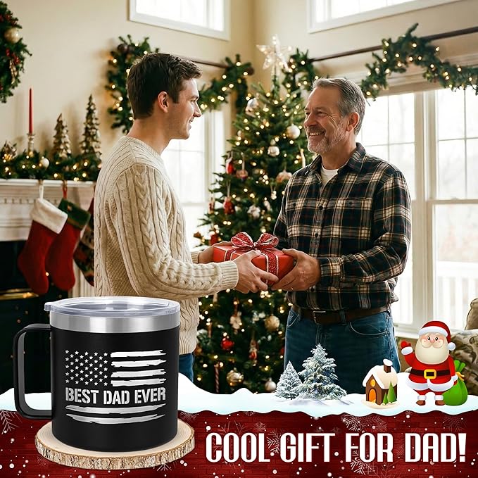 Christmas Birthday Gifts for Dad from Daughter Son Kids Wife - 14 oz Stainless Steel Insulated Coffee Mug with Lid - Best Dad Ever Birthday Gifts for Men Grandpa, Mens Gift Ideas for Christmas