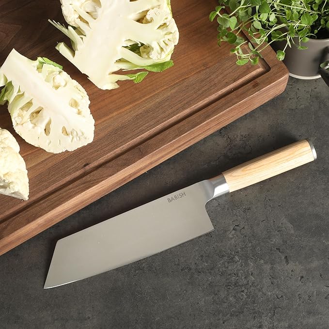 Babish 7.5-Inch Clef Knife ??High-Carbon 1.4116 German Steel Kitchen Knife with Light Pakka Wood Handle, Chef & Cleaver Hybrid for Chopping, Slicing & Prep, Full-Tang, Razor Sharp, Ergonomic Design