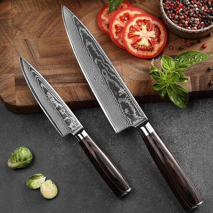Wakoli EDIB Essentials 2-Piece Damascus Chef Knife Set ??Professional Kitchen Knives with 67-Layer VG10 Core Steel, Ergonomic Pakkawood Handles ??Premium Cooking Knives in Gift Box
