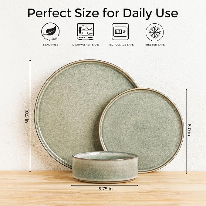 AmorArc Ceramic Dinnerware Sets, Handmade Reactive Glaze Stoneware Plates and Bowls Sets,Highly Chip and Crack Resistant | Dishwasher & Microwave Safe Dishes Set, Service for 4 (12pc)