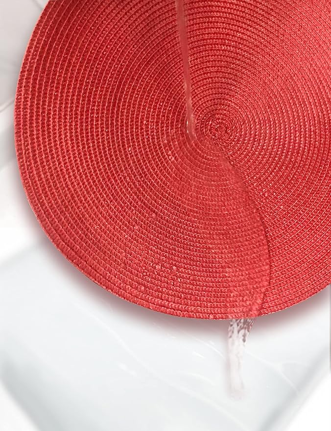 HODJOY Placemats Set of 6, Round Woven Table Mats for Dining Table, Washable Non-Slip Placemats for Christmas, 15 inches (Tango Red)