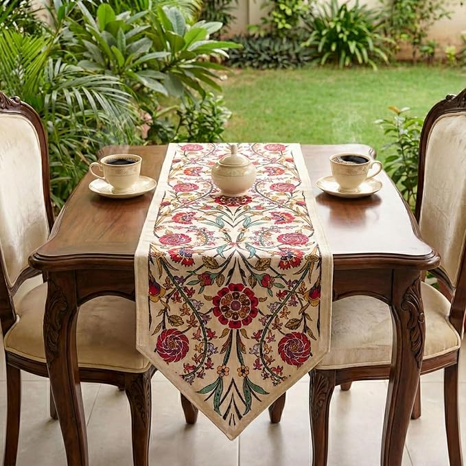Jacquard Woven Floral Table Runner 18x55 inches ??Rustic Gobelin Tapestry Dining Table Decor, Durable Cotton & Polyester Blend Fabric, Vintage Farmhouse Style, Machine Washable Easy Care (Pattern 1)