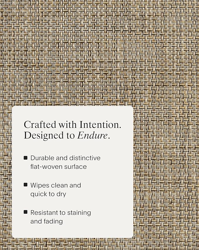 Chilewich Basketweave Placemats in Latte - Set of 4 - Easy Care Woven Tabletop Textiles - Indoor/Outdoor - 15" Round