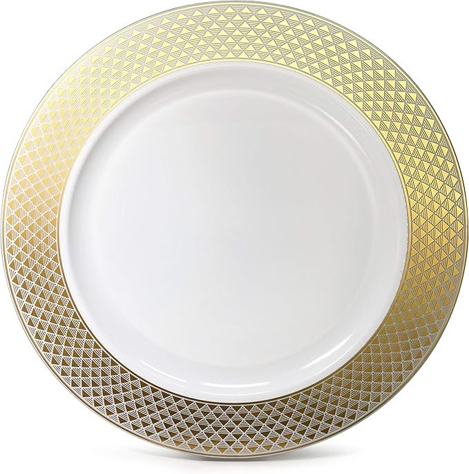 " OCCASIONS " 40 pcs Chargers pack Wedding Party 12'' Disposable Plastic Charger Plates/Chargers (Celebration White & Gold)