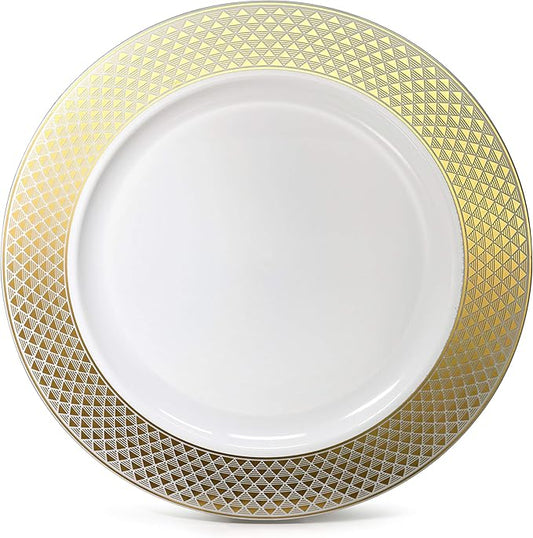 " OCCASIONS " 40 pcs Chargers pack Wedding Party 12'' Disposable Plastic Charger Plates/Chargers (Celebration White & Gold)