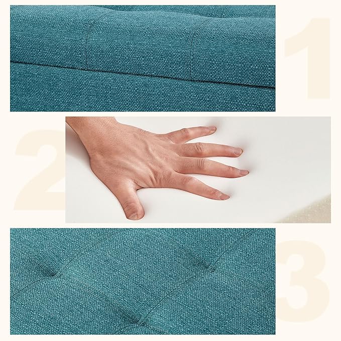 DECO DE VILLE Ottoman with Storage, 51 Inch End of Bed Storage Ottoman Bench, Linen Fabric Upholstered Ottomans with Hinged Lid, Rectangle Long Foot Rest Bench for Entryway Living Room Bedroom Teal