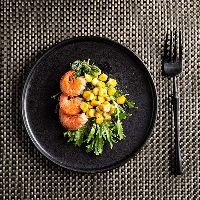 AmorArc Ceramic Dinner Salad Plates Set of 6, 8.5 Inch Reactive Matte Glaze Dish Set, Dessert,Salad, Appetizer, Small Dinner Plate,Microwave, Dishwasher Safe, Scratch Resistant, Matte Black