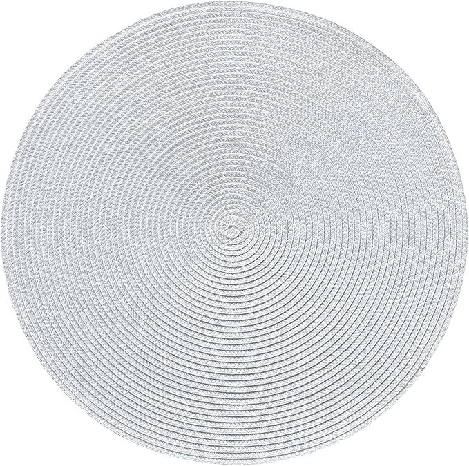 HODJOY placemat, Round Woven placemat for Indoor and Outdoor, 15", Set of 6 (White)