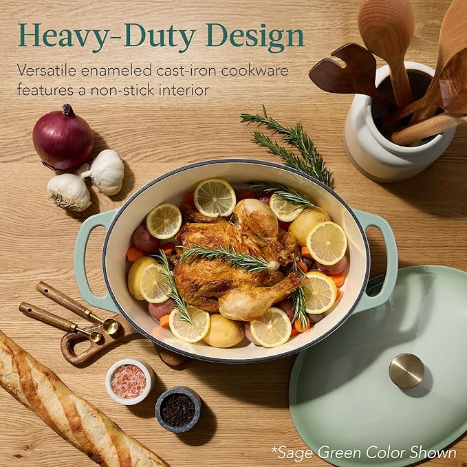 Best Choice Products Oval 7.5 Quart Enamel Cast-Iron Dutch Oven, Heavy-Duty Pre-Seasoned for Baking, Cooking w/Side Handles ??Cornflower Blue