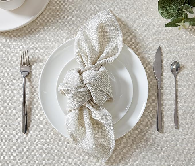Laura Ashley Arabesque Luxurious Shimmery Fabric Tablecloth Napkins for Formal Dining, Holiday, Wedding or Party, Set of 6 Napkins, Silver