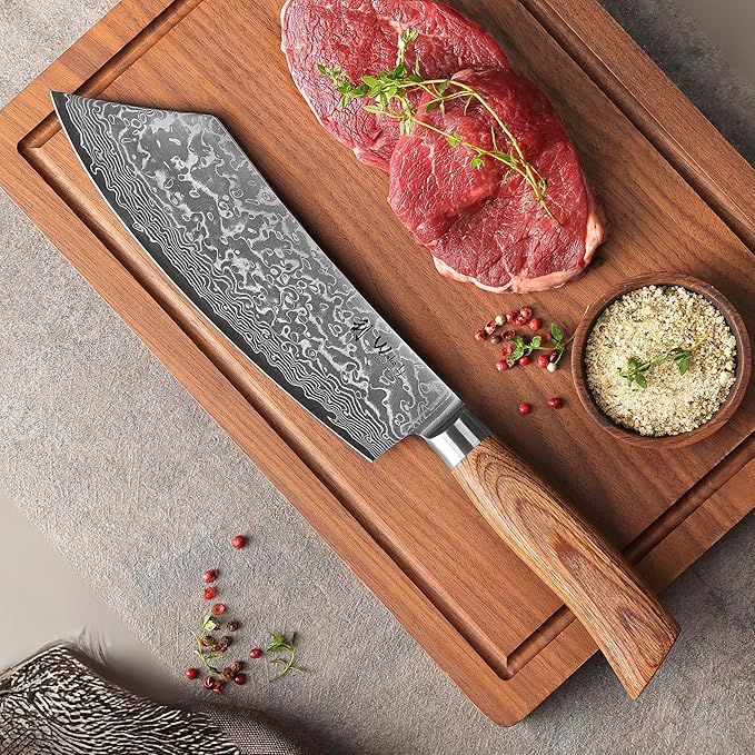 Wakoli EDIB Pro Premium Grill and Block Knife ??Japanese Style Kitchen Knife | 7.9-Inch Blade Made of 67 Layers of Real Big Master Steel with Pakka Wood Handle | Professional Cooking Tool