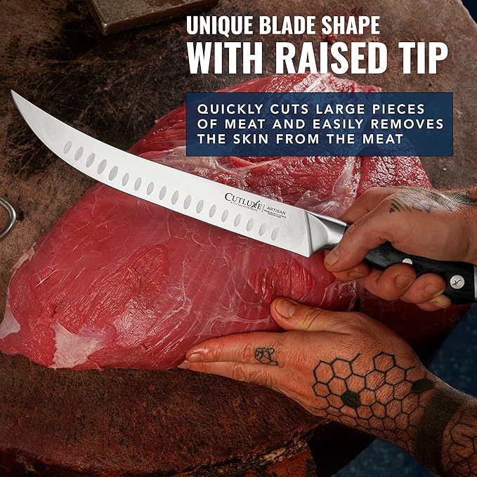 Cutluxe Butcher Knife ??10??Cimeter Breaking Knife, Razor Sharp Forged High Carbon German Steel, Full Tang Meat Carving Knife, Ergonomic Handle Design, Grilling Gifts for Men ??Artisan Series