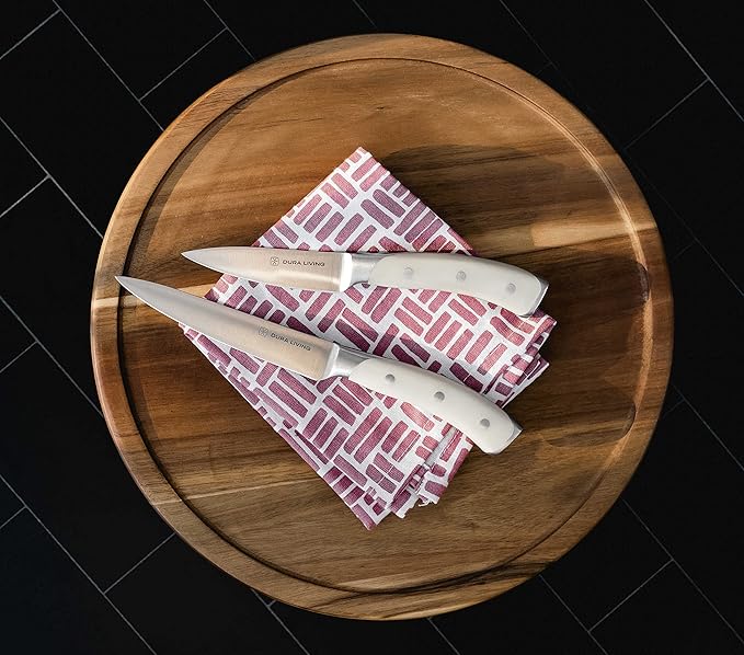 DURA LIVING 2-Piece Kitchen Knife Set ??Ultra Sharp Precision German Stainless Steel Blades, 5??Utility & 3.5??Paring Knife with Ergonomic Handles, Multipurpose for Slicing & Peeling, Cream Handle