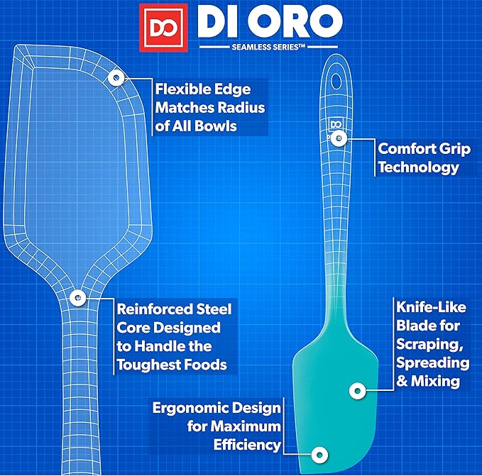 DI ORO Silicone Spatula - 600째F Heat-Resistant Rubber Kitchen Spatula for Baking, Scraping, & Mixing - BPA Free Nonstick Cookware Safe Flexible Utensil for Cooking - Seamless & Dishwasher Safe (Teal)