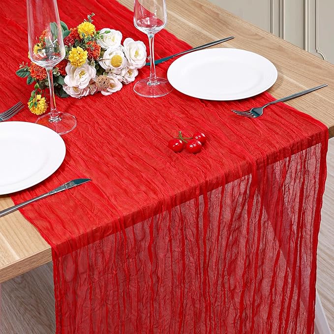1 Pack Cheesecloth Table Runner 10Ft Christmas Gauze Boho Table Runners for Wedding Decor Bridal Shower Decorations Baby Shower Party(35" x 120")