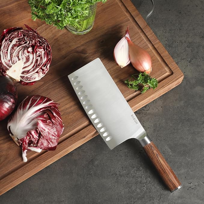 Babish 6.5-Inch Forged Cleaver Knife with Dark Pakka Wood Handle ??High-Carbon 1.4116 German Steel Full Tang Kitchen Knife for Heavy-Duty Chopping and Slicing