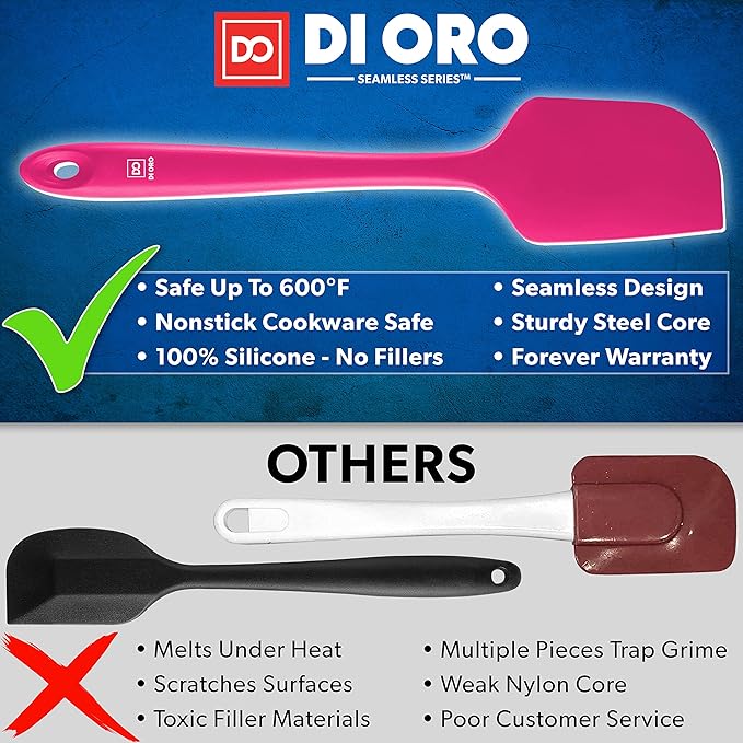 DI ORO Silicone Spatula Set - Rubber Kitchen Spatulas for Baking, Cooking, & Mixing - 600째F Heat-Resistant & BPA Free Silicone Scraper Spatulas for Nonstick Cookware - Dishwasher Safe (3pc, Magenta)