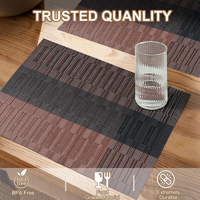 BETEAM Placemats Set of 4, Woven Vinyl Placemat for Dining Table Washable Wipeable Kitchen Place Mats Durable Indoor Outdoor Table Mats