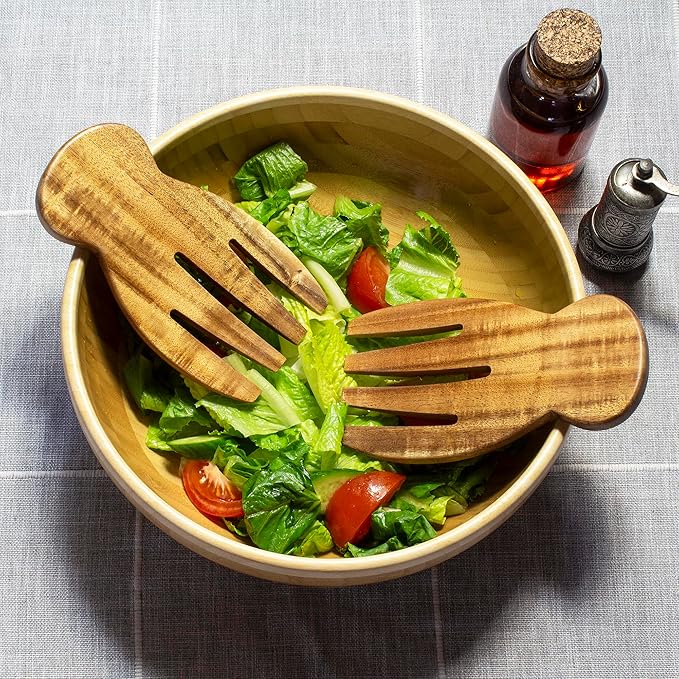 TB Home Salad Hands ??Acacia Wood Salad Serving Utensils for Tossing & Serving