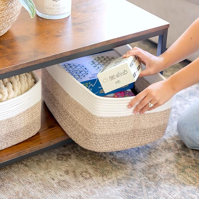 NaturalCozy Storage Baskets 16.8?쓝13?쓝7.6??Cotton Rope Woven Baskets for Organizing 3-Pack | Toy Storage Bins | Basket for Shelves, Laundry, Blanket, Clothes, Closet, Kitchen, Bathroom, Gifts