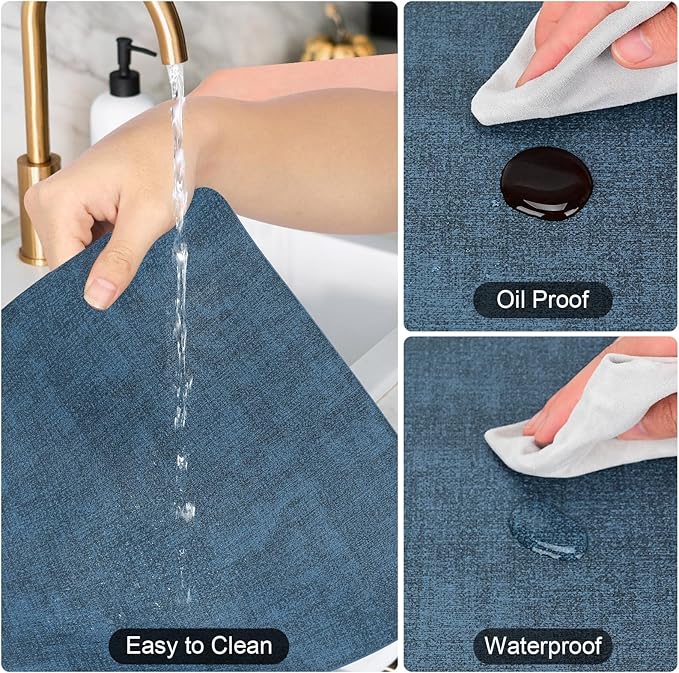 Boobezeen Faux Leather Placemats Set of 6, Heat Resistant Wipeable Washable Vinyl Place Mats, Waterproof Anti-Slip Dining Table Mats, Suitable for Indoor & Outdoor Use (Navy Blue)