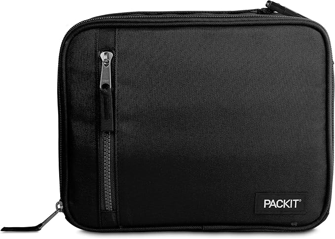 PackIt Freezable Classic Lunch Box, Black, Built with EcoFreeze짰 Technology, Collapsible, Reusable, Zip Closure With Zip Front Pocket and Buckle Handle, Designed for Fresh Lunches