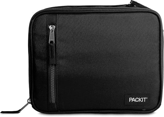 PackIt Freezable Classic Lunch Box, Black, Built with EcoFreeze짰 Technology, Collapsible, Reusable, Zip Closure With Zip Front Pocket and Buckle Handle, Designed for Fresh Lunches