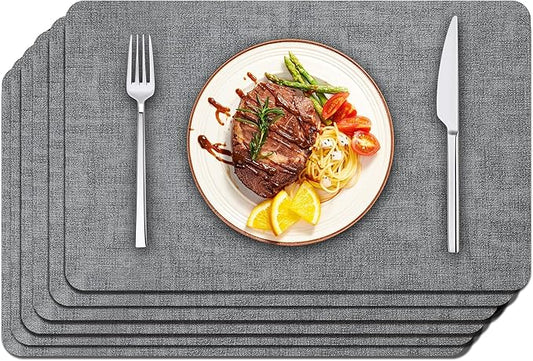 Maxpearl Faux Leather Placemats Set of 6 - Waterproof - Wipe Clean - Heat Resistant - Anti Slip Dining Table Place Mats, Suitable for Indoor & Outdoor Use, 17?쇺쇒?2?쇺? Grey
