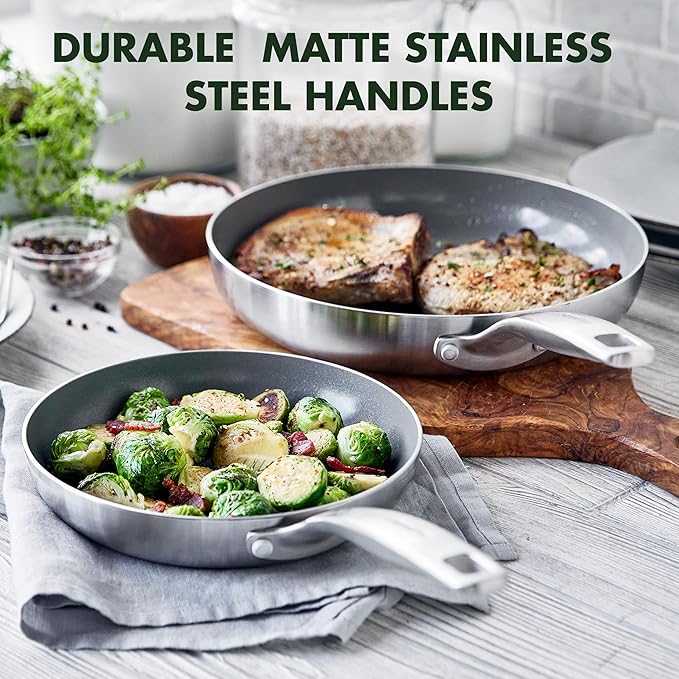 GreenPan Chatham Tri-Ply Stainless Steel 12 Piece Cookware Set, PFAS-Free Pots and Pans, Multiclad, Induction Ready, Fry Saute Sauce Pans, Stockpot, Dishwasher Safe, Oven & Broiler Safe, Silver