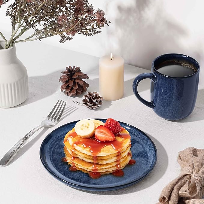 Herogo 6 Pieces Stoneware Dinnerware Sets Service for 2, Dinner Plates and Bowls Sets, Double Reactive Glaze Dishes Set for Kitchen, Scratch Resistant, Microwave & Dishwasher Safe, Starry Blue