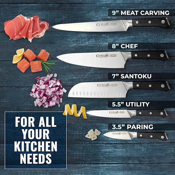 Cutluxe Kitchen Knives, 5 Pcs Chef's Knife Set ??Razor Sharp German Steel, Full Tang, Ergonomic Handles ??Artisan Series
