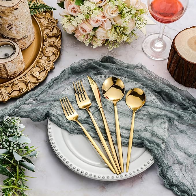 Meanplan 200 Pcs Gold Silverware Set Stainless Steel Flatware Set Cutlery with Knives Spoons and Forks Portable Reusable Gold Utensils Kit for Home Restaurant Apartment and Kitchen, Service for 40