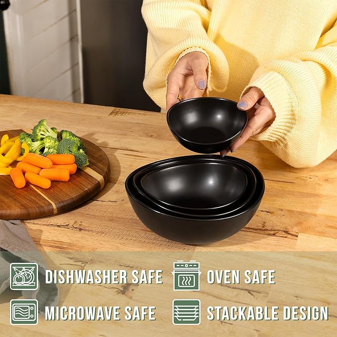 Home Beets Matte Black Ceramic Serving Bowls for Entertaining, 10-18-28-42 Ounce, Microwave, Oven & Dishwasher Safe, Large Serving Dishes, Prep Salad Bowls for Pasta, Parties, Catering, Set of 4