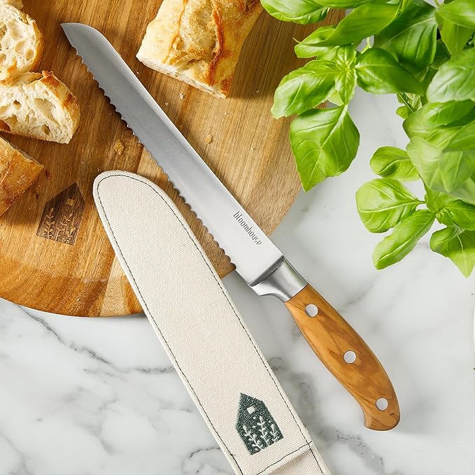 Bloomhouse - Two Time Oprah's Favorite Things Winner - 8-Inch Bread Knife ??German Stainless Steel Serrated Blade with Forged Italian Olive Wood Handle, Full Tang Knife for Artisan Bread & Baking