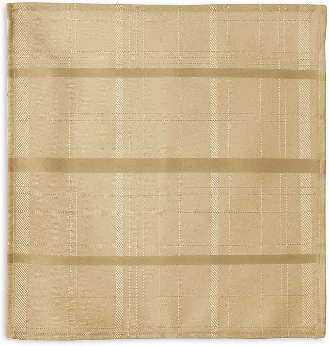 Newbridge Set of 4 Square Fabric Napkins, Elegance Plaid, 100% Polyester, No Iron Soil Resistant Dining Room, Party and Banquet Napkins, Solid Textured, Ribbon Gold