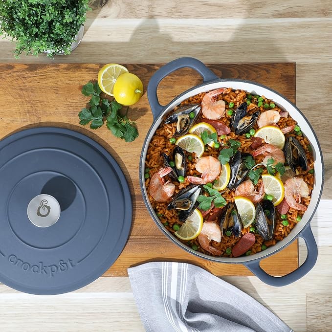 Crock-Pot Artisan 7-Quart Round European Enameled Cast Iron Dutch Oven ??Matte Navy Blue, Durable Oven Safe Cookware