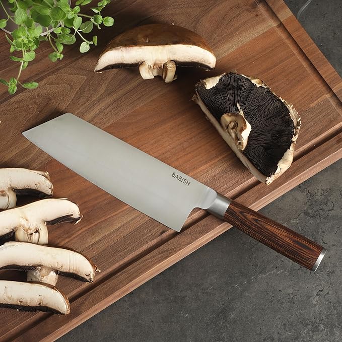 Babish 7.5-Inch Clef Knife ??High-Carbon 1.4116 German Steel Kitchen Knife with Dark Pakka Wood Handle, Chef & Cleaver Hybrid for Chopping, Slicing & Prep, Full-Tang, Razor Sharp, Ergonomic Design
