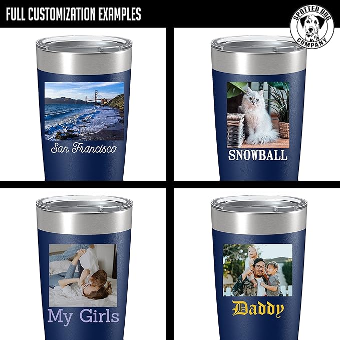 Personalized 20oz (17 Colors) Photo Picture Printed Insulated Stainless Steel Powder Coated Tumbler with Lid ??Customized Mother's Day Gift for Her Him Men, Custom Coach Gifts Team Mom Dad (Navy Blue)