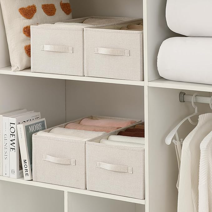 Linen Folding Storage Bins, 3 Pack Large Storage Baskets, Washable, Clothing Storage Bins with Handle, Closet Organizer for Storage Sweater,Sheets(Beige, 18쩍"x11" x8쩍")