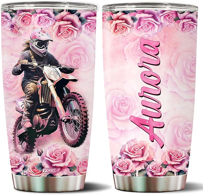 WONWIX Personalized Dirt Bike Lovers Gift for Women Insulated Stainless Steel 20oz Water Bottle Coffee Mug Cup Perfect Gifts for Girls, Mom, Wife, Christmas, Birthday, Mother's Day, Valentine