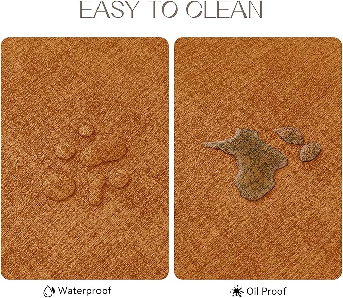 Romanstile Vinyl Placemats Set of 6-12 X 17 Inch - Heat Resistant Place Mats 100% Waterproof Oilproof Wipeable Reversible Faux Leather Table Mats for Kitchen, Dining, Party, Outdoor, Orange