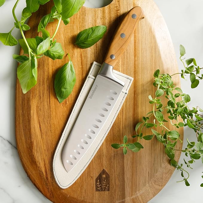 Bloomhouse - Two Time Oprah's Favorite Things Winner - 7-Inch Santoku Knife ??German Stainless Steel Blade with Forged Italian Olive Wood Handle, Full Tang Kitchen Knife for Slicing Dicing & Mincing