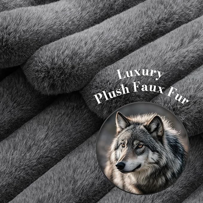 Am챕lie Home Faux Fur Throw Blanket for Couch, Ultra Cozy Fuzzy Fluffy Fur Luxurious Soft Striped Plush Gift Blankets for Family Sofa Chair Bedroom, 60"x80", Cationic Wolf Gray